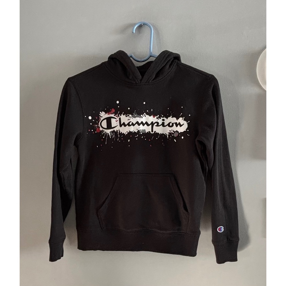 Kids Champion Hoodie Black Authentic‎ sweatshirt Splash Logo Size M